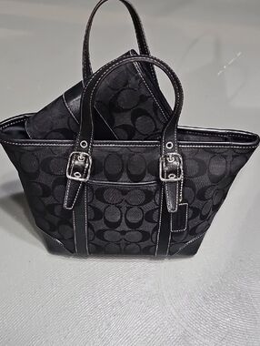 Coach C6043 VTG Signature Jacquard Canvas & Leather Hand Bag & Wallet Set EUC